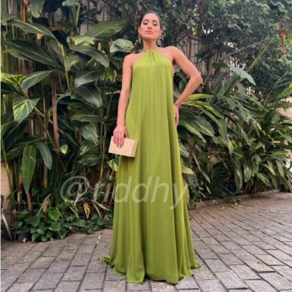Mango Flowy green open back dress - Picture 1 of 12